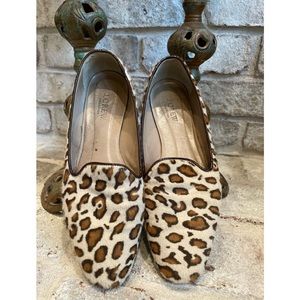 J. Crew Collection Sz 8 Made in Italy Calf Hair Leopard Leather Loafer Slip on.